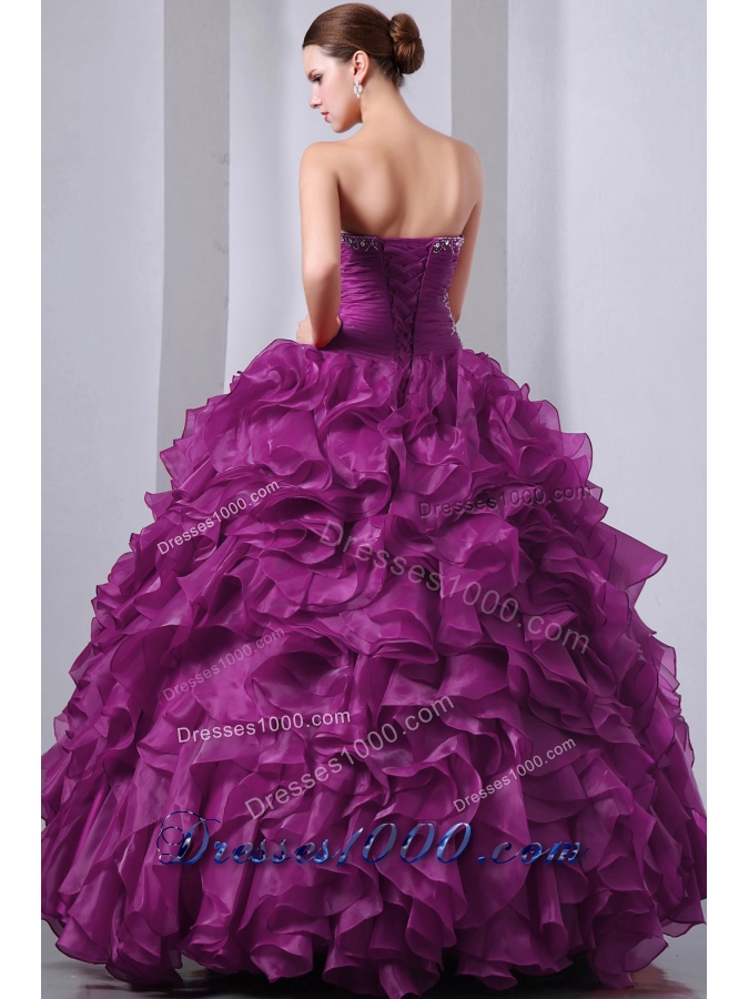 Sweetheart Organza Beading and Ruffles Quinceanea Dress for 2014 Fashion