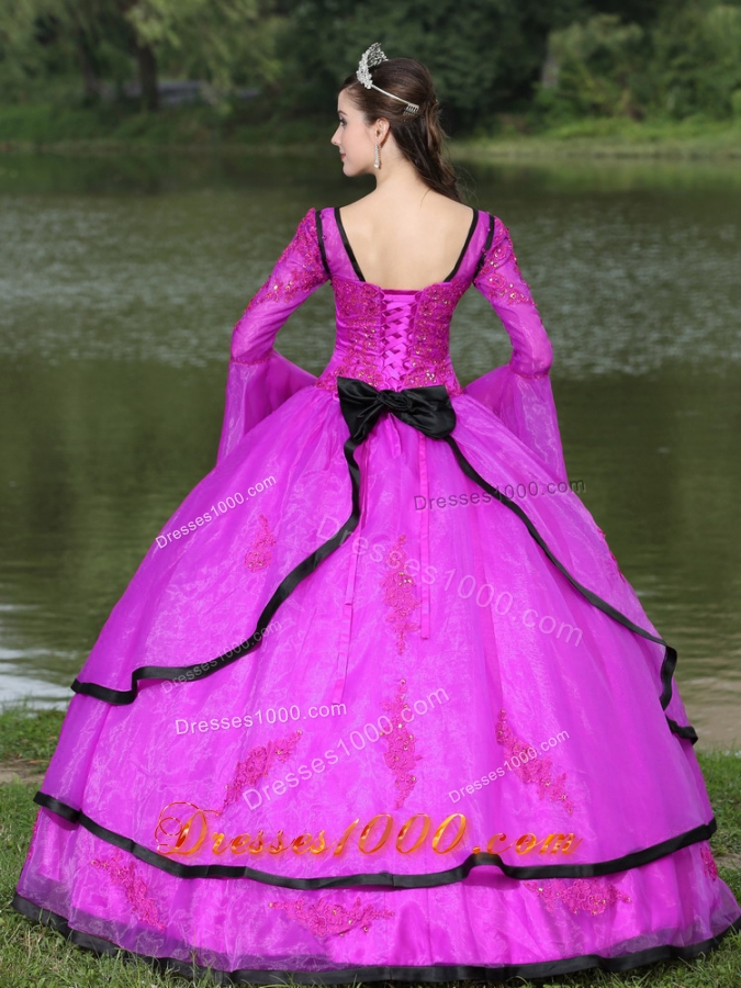 V-neck Appliques Decorate Quinceanera Dress with Detachable Sleeves