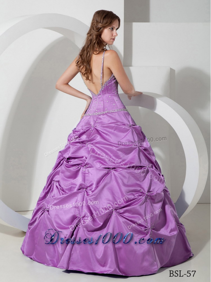 A-line Spaghetti Straps Beading Dresses For Quinceaneras with Pick-ups