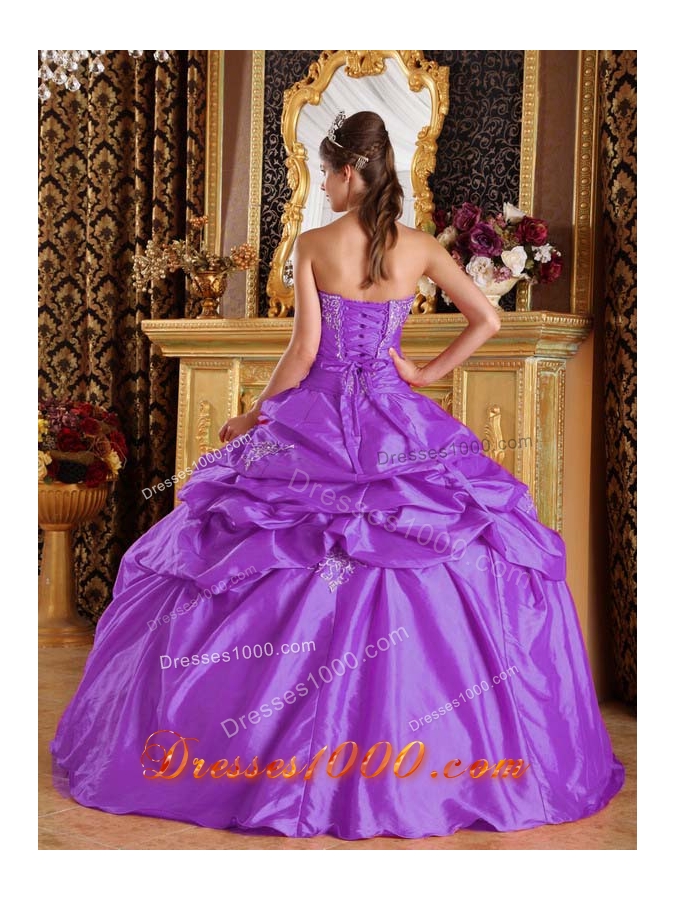 Ball Gown Strapless Taffeta Appliques Quinceneara Dresses with Pick-ups