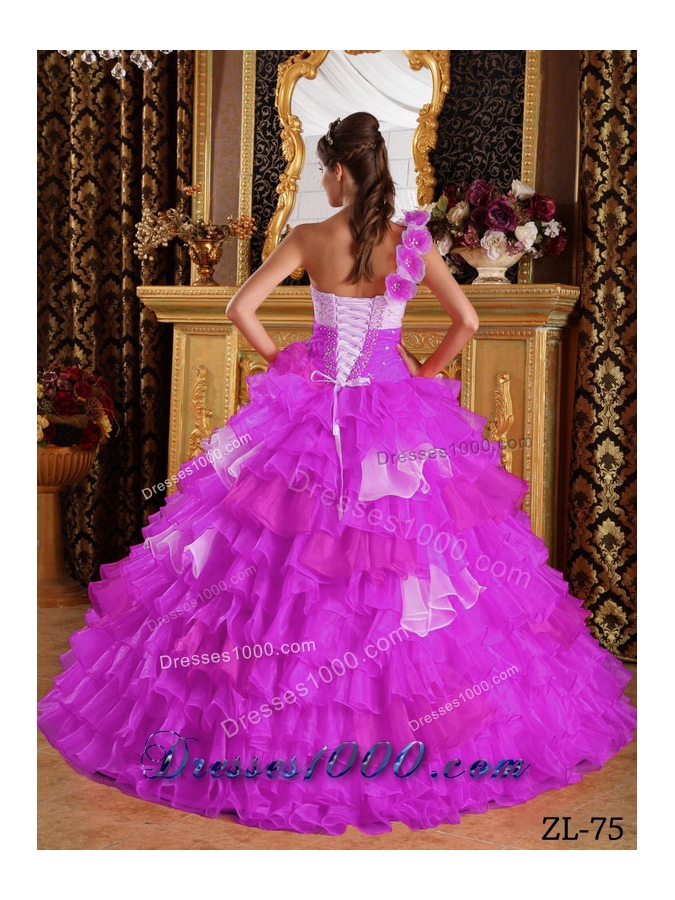 Beautiful One Shoulder Organza Ruffles and Beading Quinceanera Dress