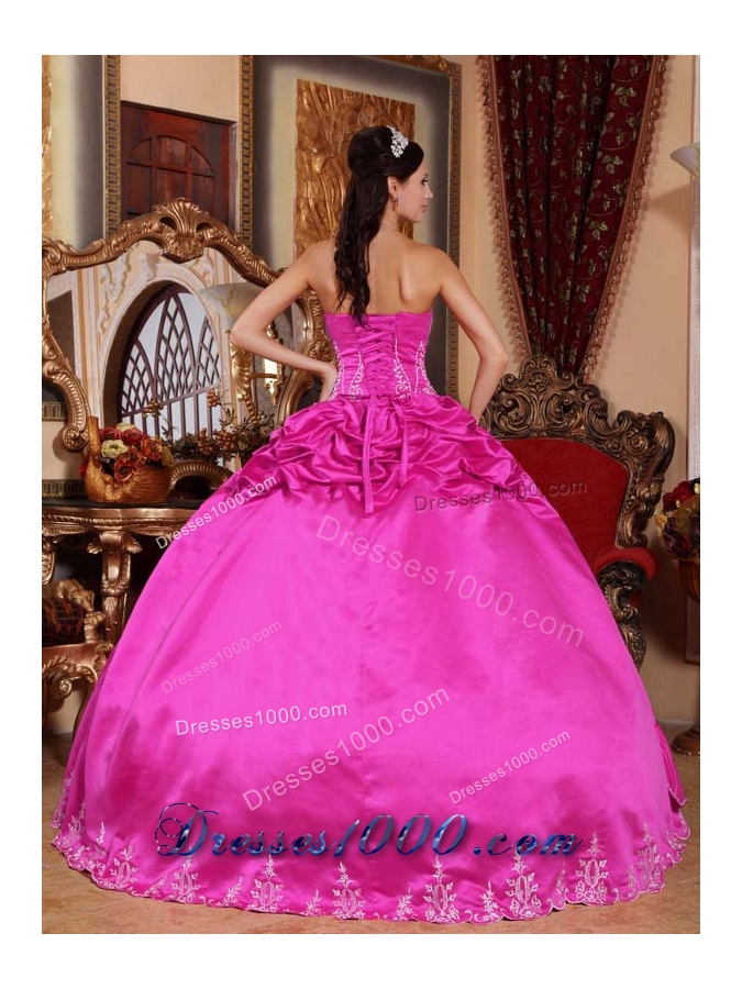 Exclusive Strapless Taffeta Full Length Quinceanera Dress with Appliques