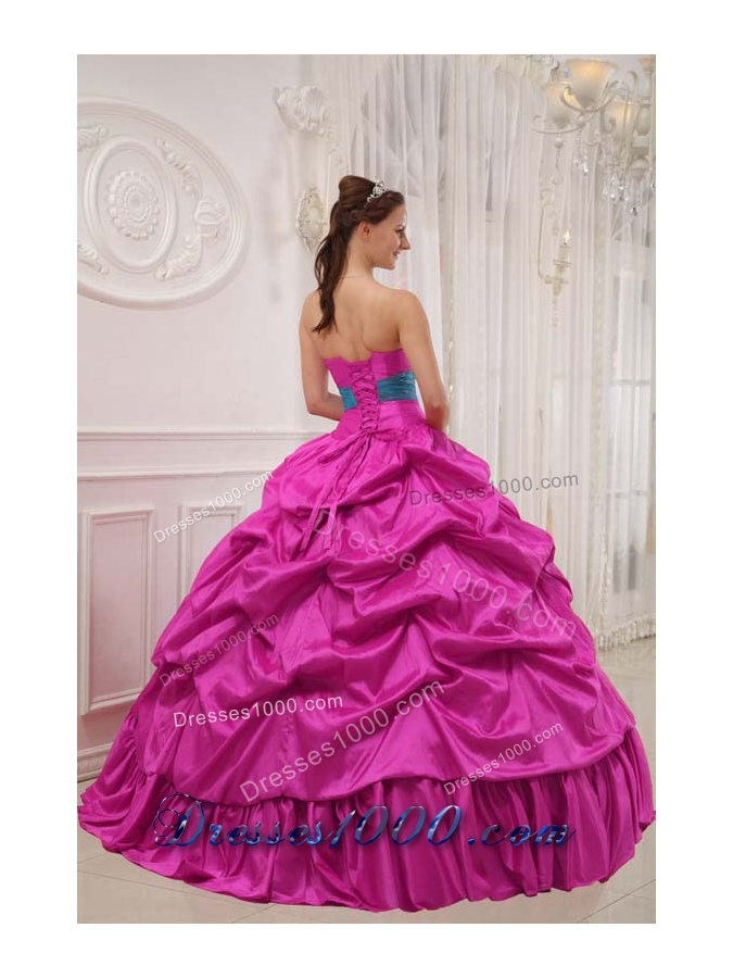Fuchsia and Blue Strapless Beaded Decorate Bust Sweet 16 Dresses