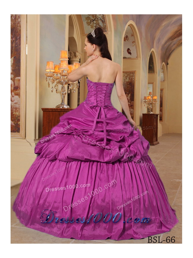 Fuchsia Ball Gown Sweetheart Floor-length Taffeta Beading Quinceanera Dress