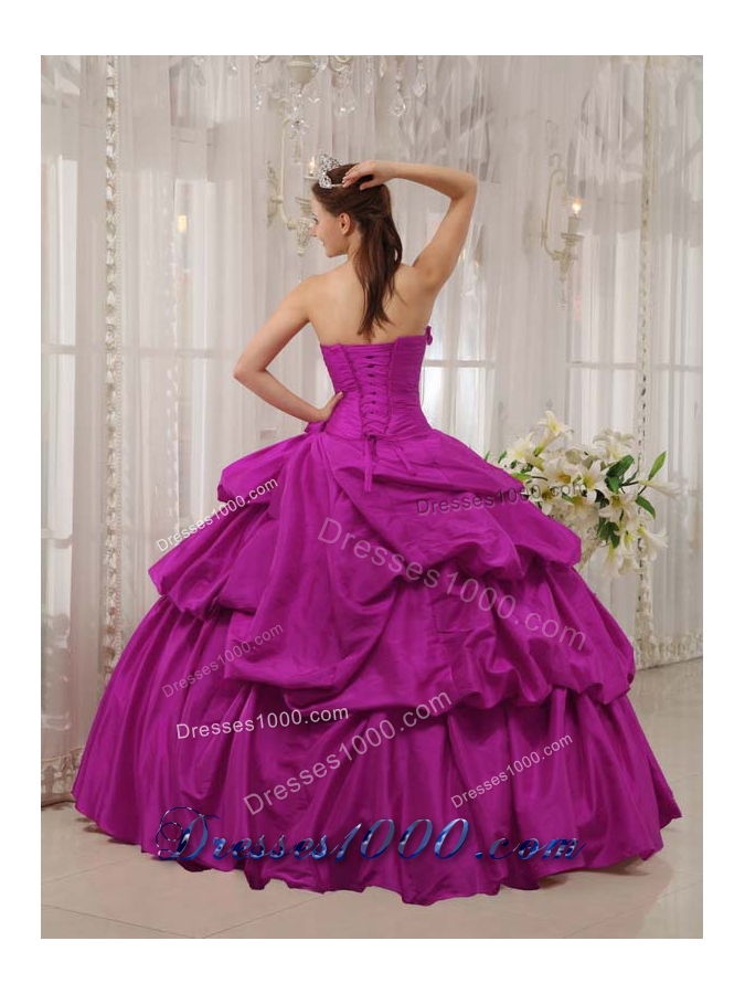 Fuchsia Strapless Beading and Hand Made Flowers Sweet Sixteen Dresses
