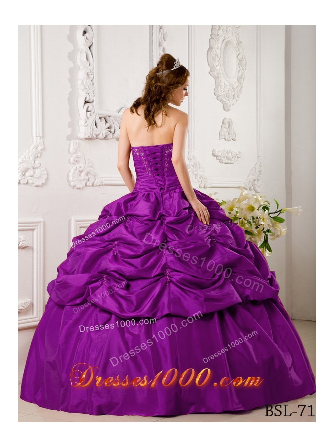 Fuchsia Sweetheart Tafftea Appliques and Pick-ups Quinceanera Gown