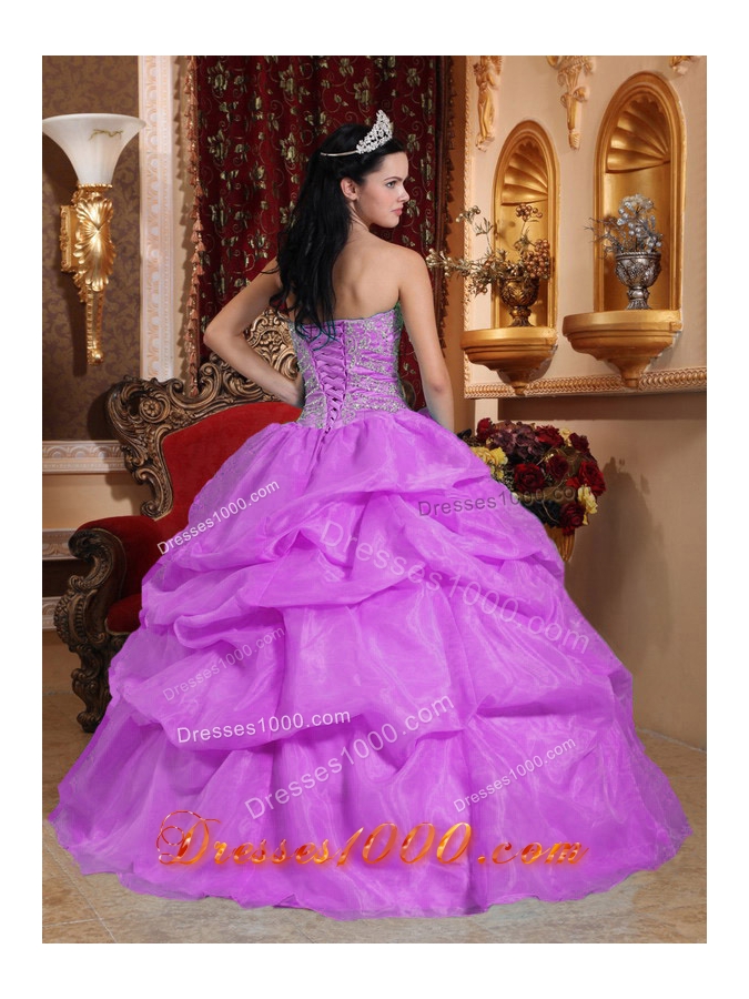 Lavender Ball Gown Sweetheart Beading Quinceanera Gown Dresses with Pick-ups