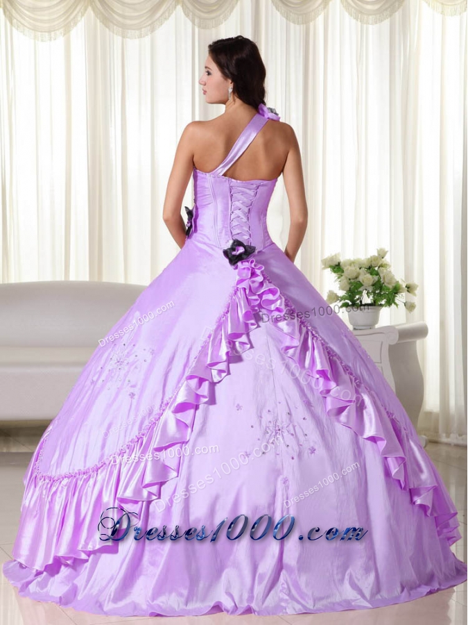 Lavender One Shoulder Taffeta Sweet 15 Dresses with Beaded Decorate