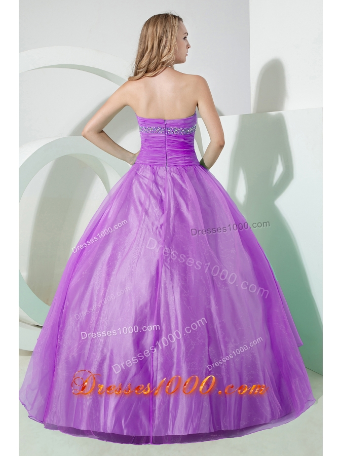 Lilac Strapless Organza Appliques with Beading Quinceanera Dress