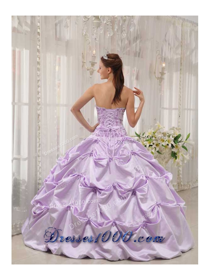 Princess Strapless Taffeta Lilac Sweet Sixteen Dresses with Appliques