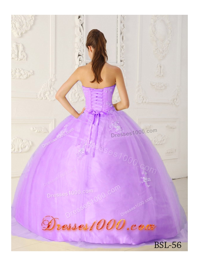 Purple Ball Gown Sweetheart Appliques Quinceanera Dress