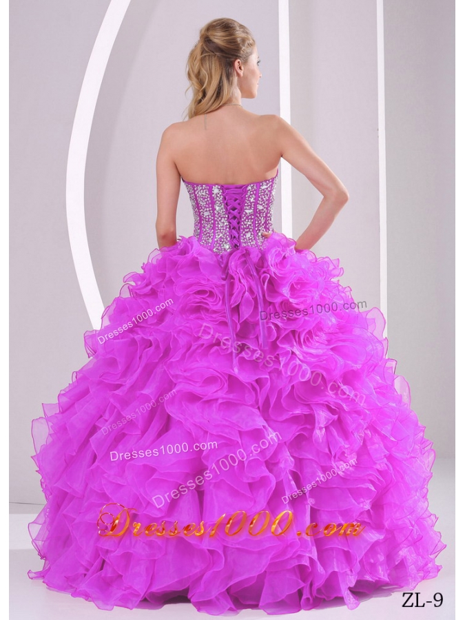 Ruffles Ball Gown Sweetheart Beaded Decorate Quinceanera Gowns in Sweet 16