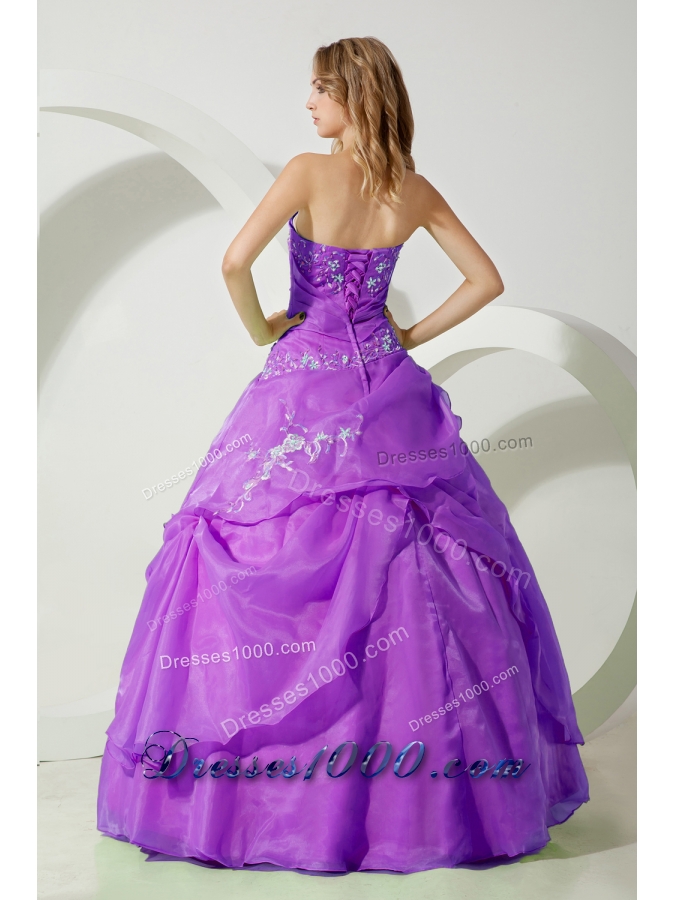 Strapless Organza A-line Full Length Quinceanera Dress with Appliques
