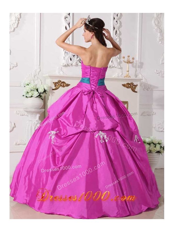 Strapless Taffeta Beading and Appliques Quinceanera Dress for Clearance