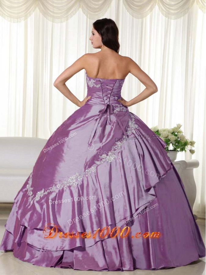 Strapless Taffeta Quinceanera Dress with Appliques and Hand Made Flowers