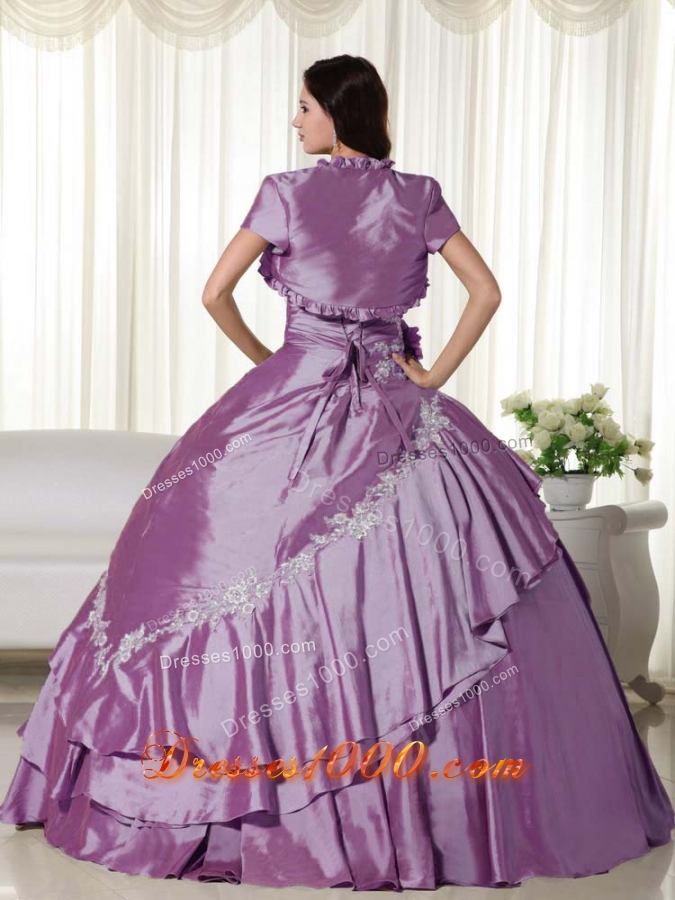 Strapless Taffeta Quinceanera Dress with Appliques and Hand Made Flowers
