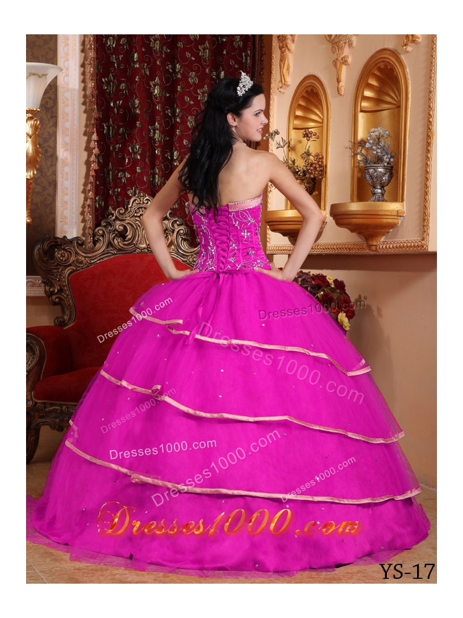 Sweetheart Satin and Tulle Beaded Decorate Bodice Quinceanera Gown