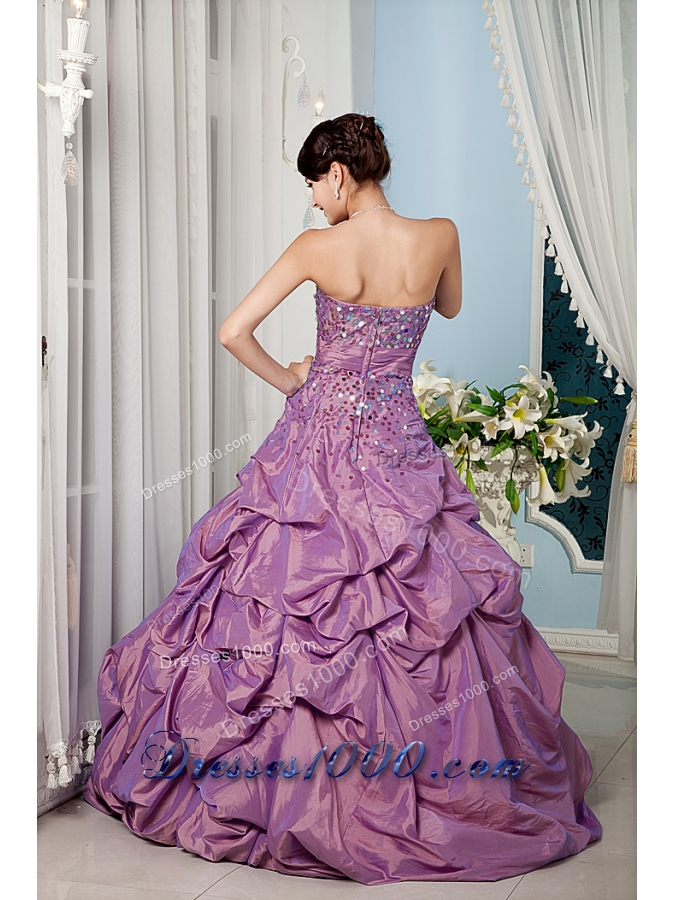 A-line Sweetheart Lilac Taffeta Sequins and Pick-ups Quinceanera Dress