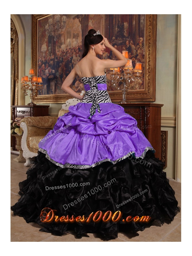 Ball Gown Sweetheart Pick-ups Dresses For a Quinceanera with Zebra and Ruffles