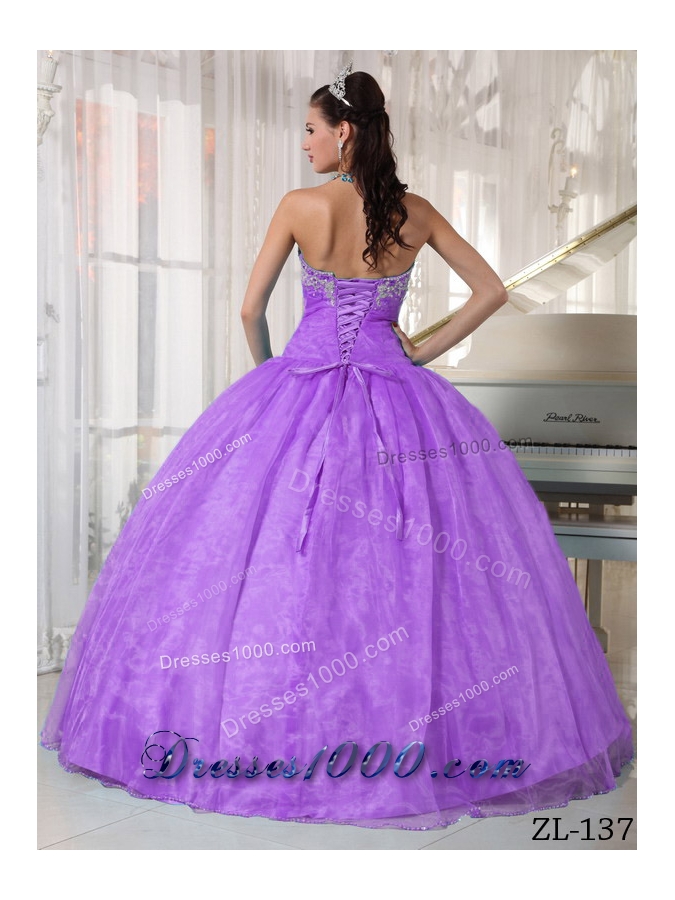 Lavender Ball Gown Sweetheart Dresses For a Quinceanera with Appliques