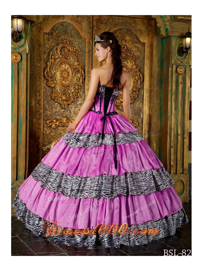 Luxurious Lilac Sweetheart Zebra Sweet 16 Dresses with Layers
