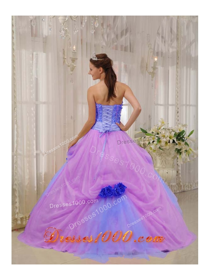 Princess Strapless Taffeta and Tulle Hand Made Flowers for Lilac Quinceanera Dress