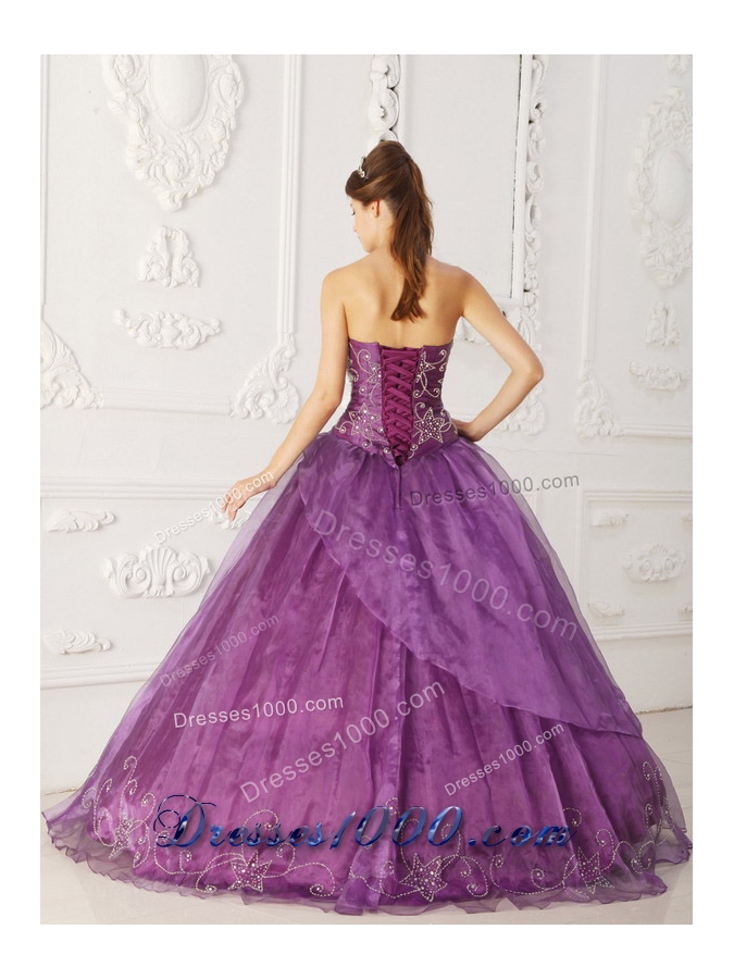 Purple Strapless Beading Quinceanera Dress with Embroidery