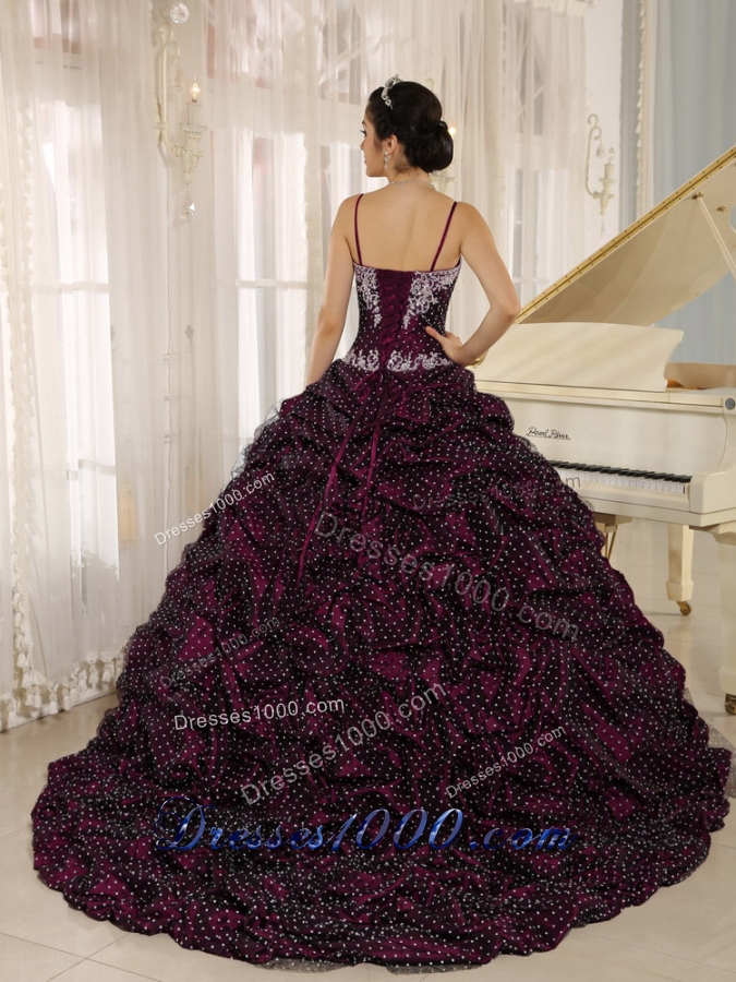 Special Fabric Spagetti Straps Pick-ups Quinceanera Gowns with Appliques Decorate