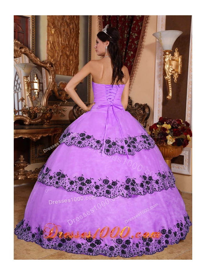 Strapless Organza Lace Appliques for Lilac Quinceanera Gowns