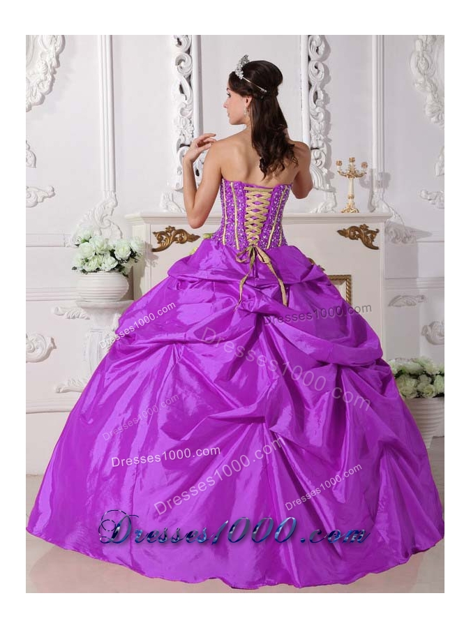 Strapless Taffeta Beading and Hand Made Flowers Quinceanera Dress