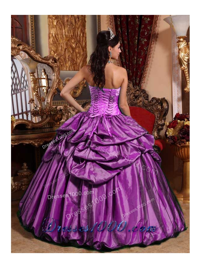 Strapless Taffeta Hand Made Flower Quinceanera Gowns with Pikc-ups
