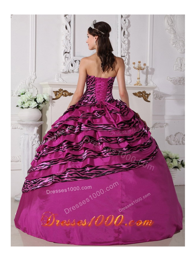 Strapless Zebra Beaded Decorate Quinceanera Dress for 2014 Spring