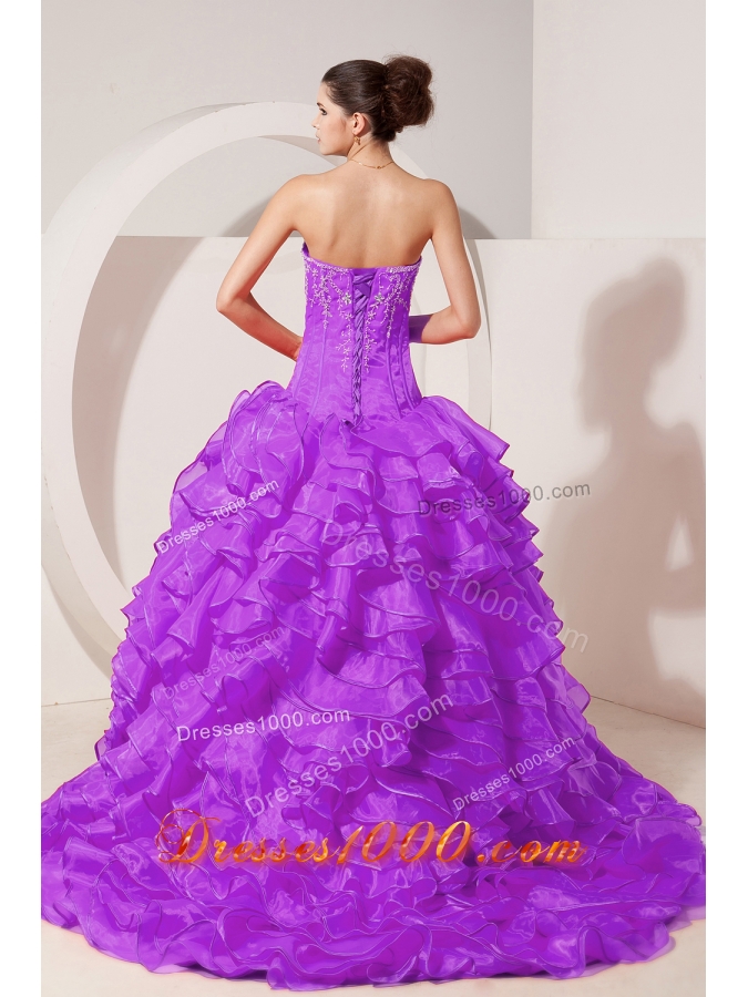 A-line / Princess Sweetheart Brush Train Taffeta Appliques Quinceanera Gown
