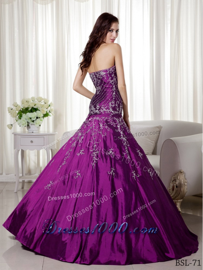 A-line Sweetheart Quinceanera Dress with Taffeta Beading and Embroidery