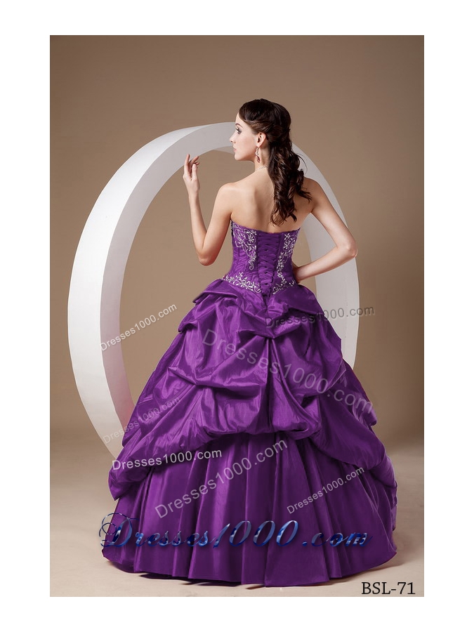 A-line Sweetheart Quinceanera Dresses with Taffeta Appliques and Pick-ups