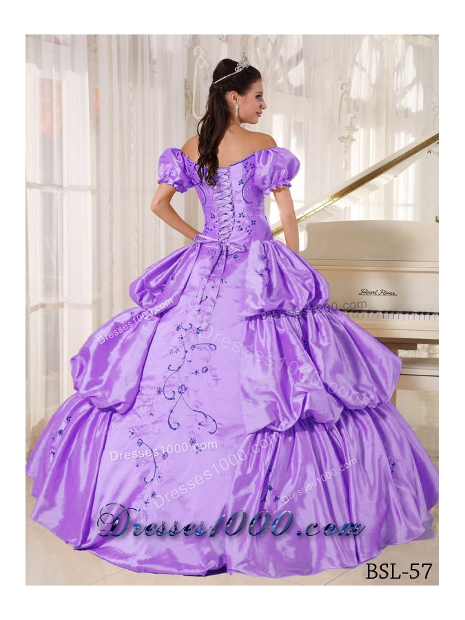 Ball Gown Off The Shoulder Embroidery Quinceanera Dress with Pick-ups