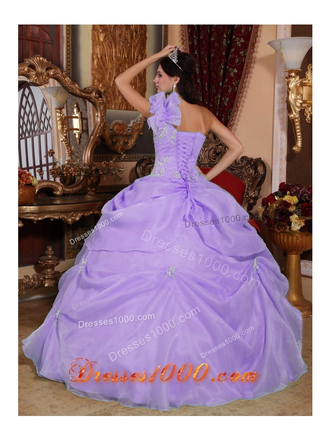 Ball Gown One Shoulder Organza Appliques for Lilac Quinceanera Dress