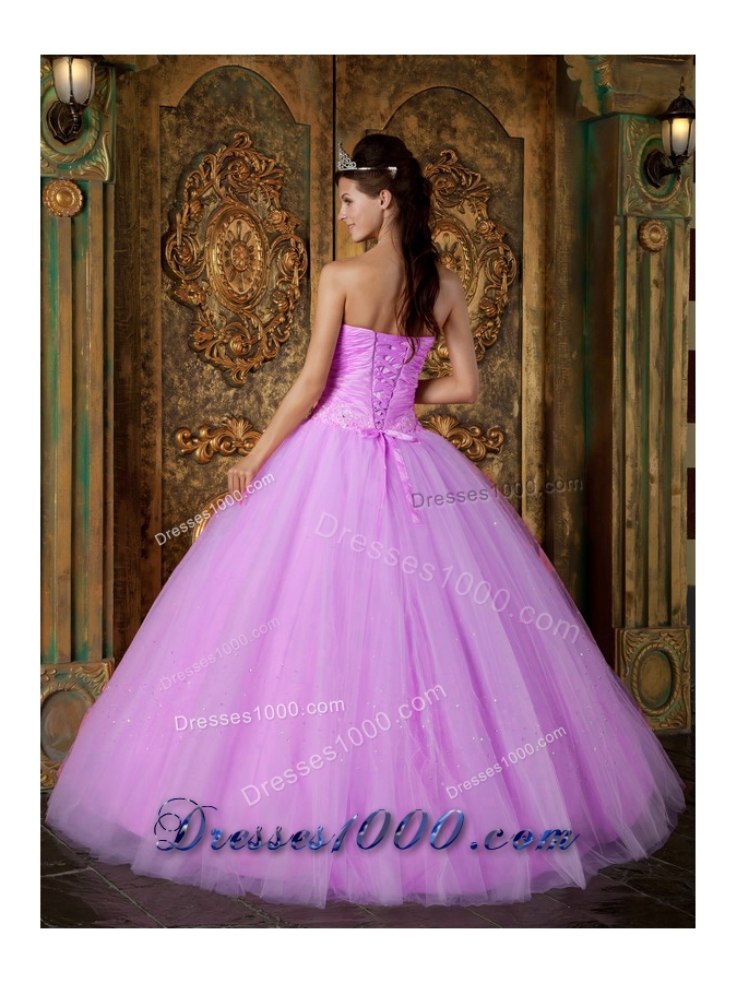 Ball Gown Strapless Appliques and Ruching Tulle Quinceanera Gown