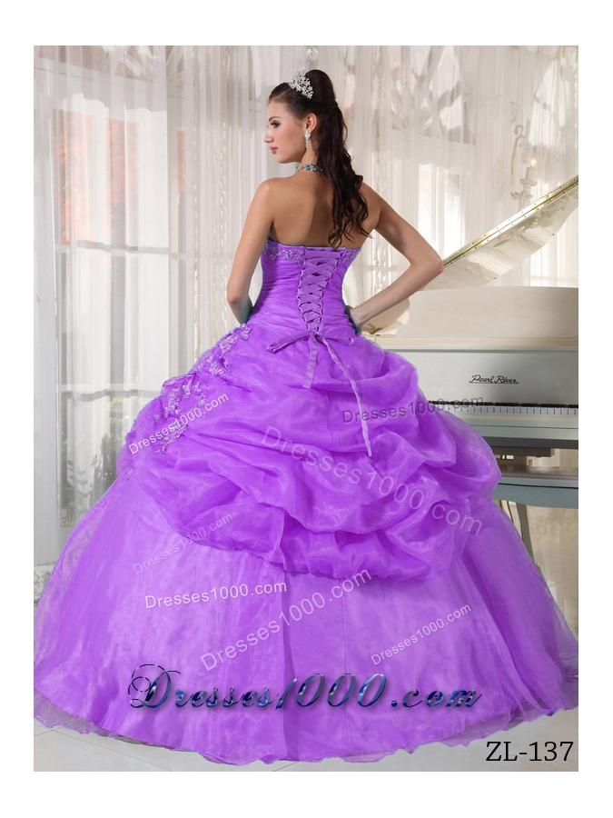 Ball Gown Strapless Appliques Dress For Quinceanera with Pick-ups