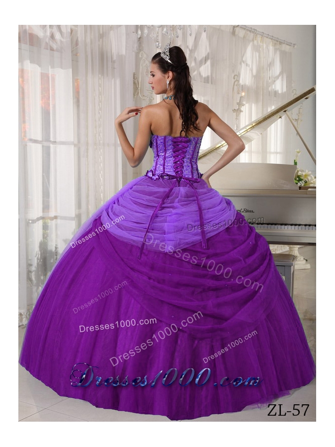 Ball Gown Strapless Hand Made Flowers Quinceanera Dress with Tulle Beading