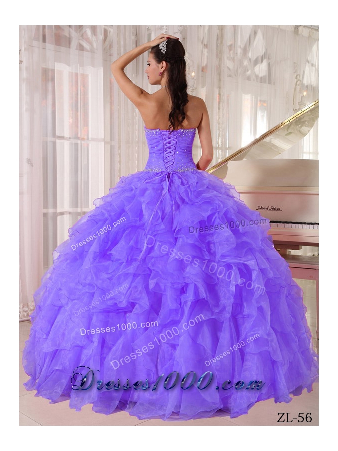 Ball Gown Strapless Organza Quinceanera Gowns with Ruffles and Beading