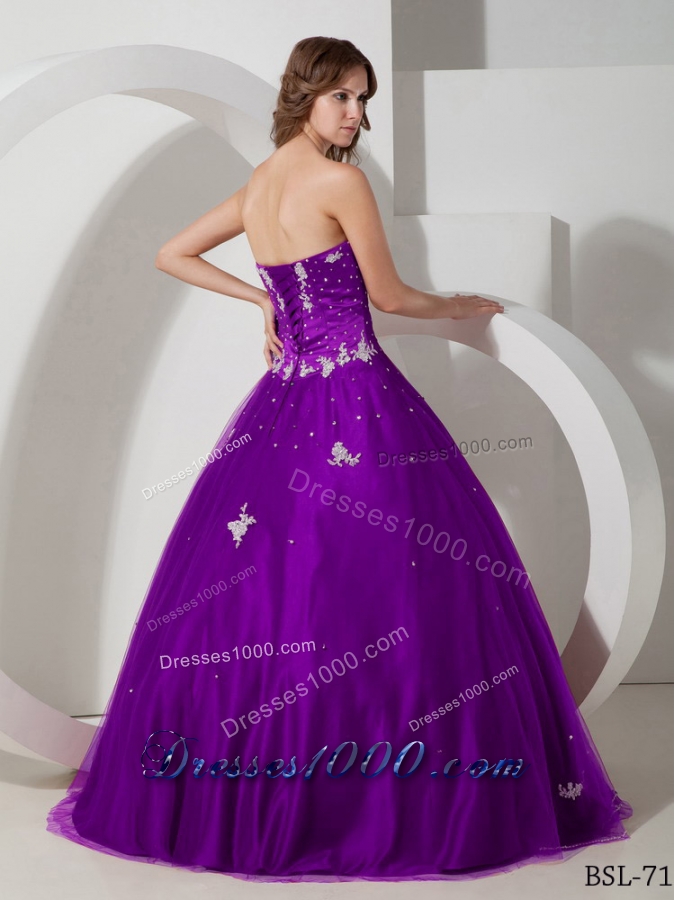 Ball Gown Strapless Purple Quinceanera Dress with Taffeta Appliques