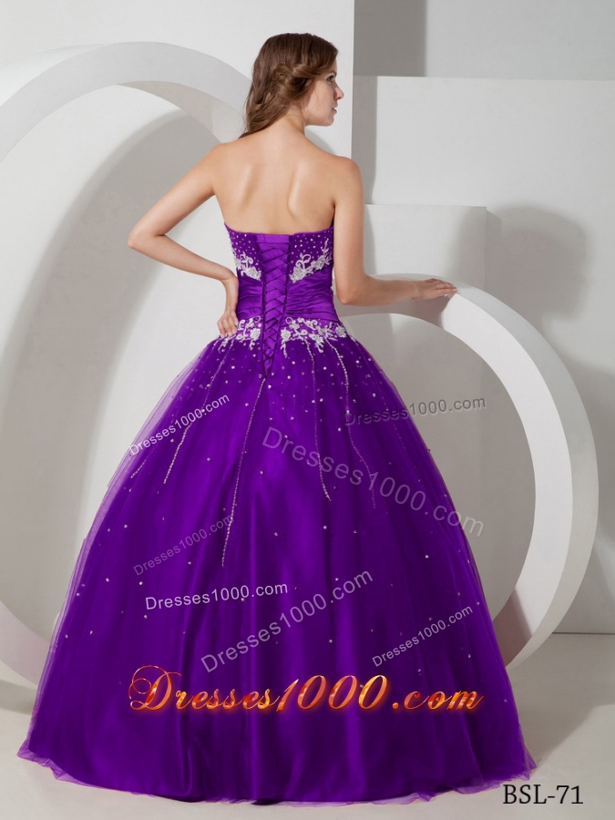 Ball Gown Strapless Quinceanera Dress with Taffeta Appliques and Beading
