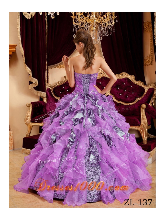 Ball Gown Sweetheart Beading and Ruffles Leopard Dresses For a Quince