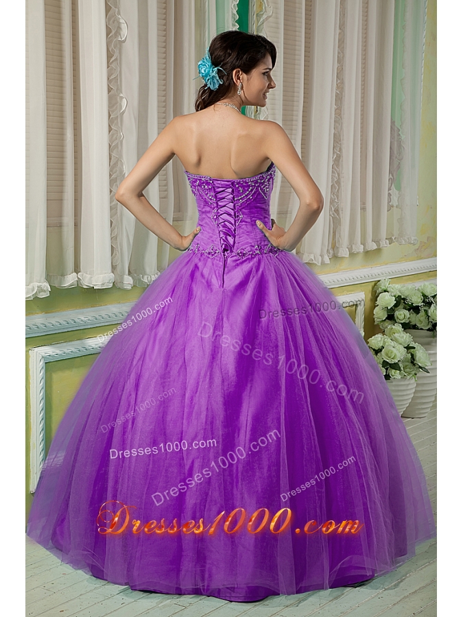 Discount Sweetheart Tulle Quinceanera Dress with Beaded Decorate