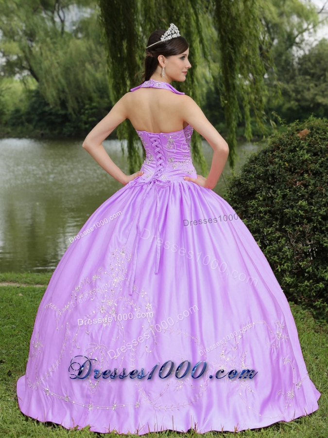 Lilac Halter Top Neck Appliques with Beading Quinceanera Dress