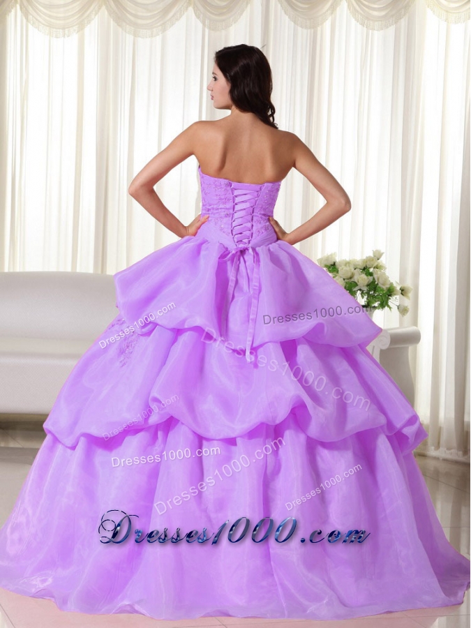 Lilac Strapless Organza Appliques and Hand Made Flowers Dresses For 15
