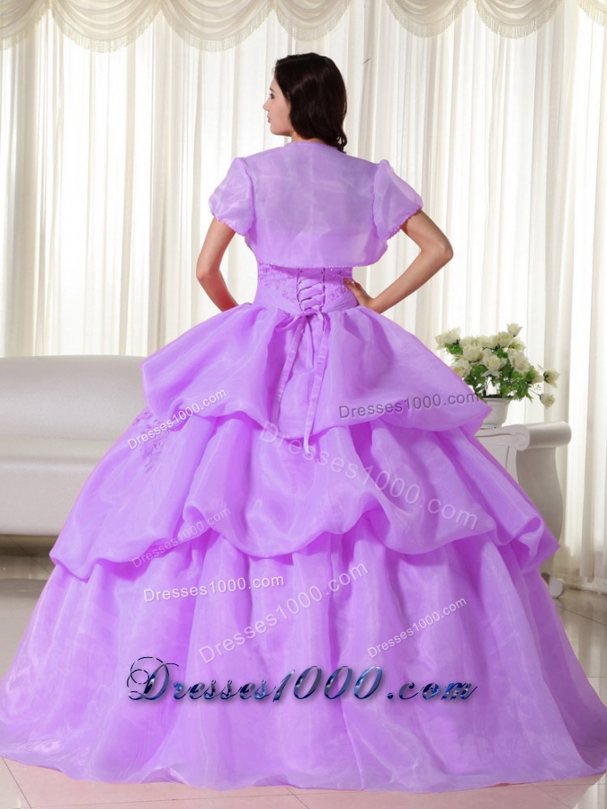Lilac Strapless Organza Appliques and Hand Made Flowers Dresses For 15