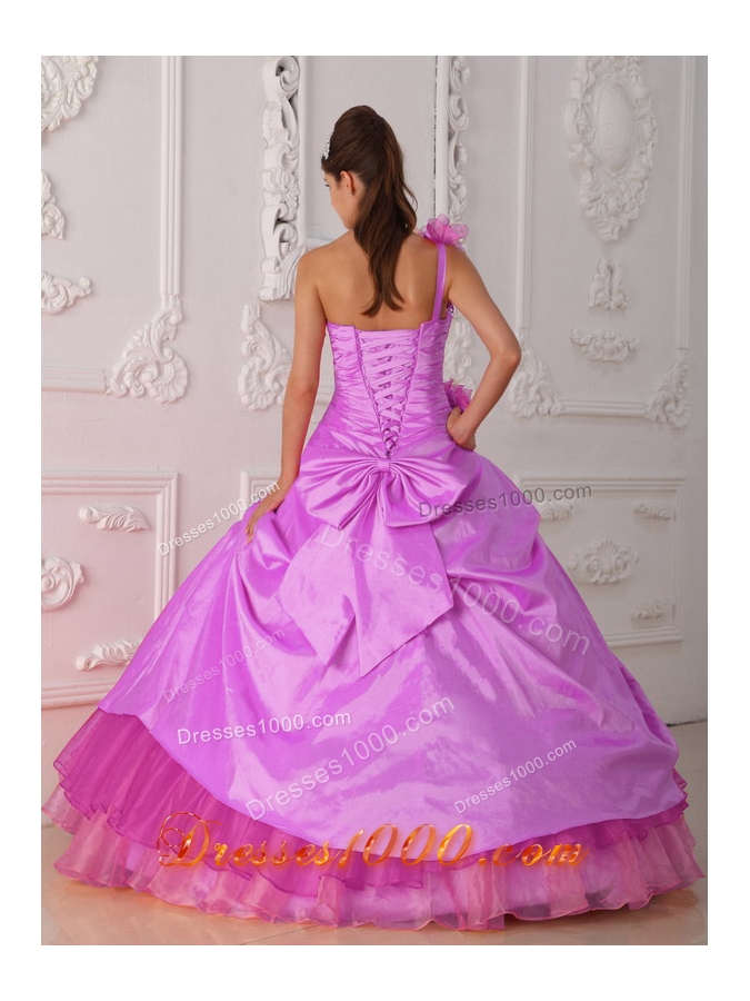 One Shoulder Organza and Beading and Hand Made Flower Sweet Sixteen Dresses