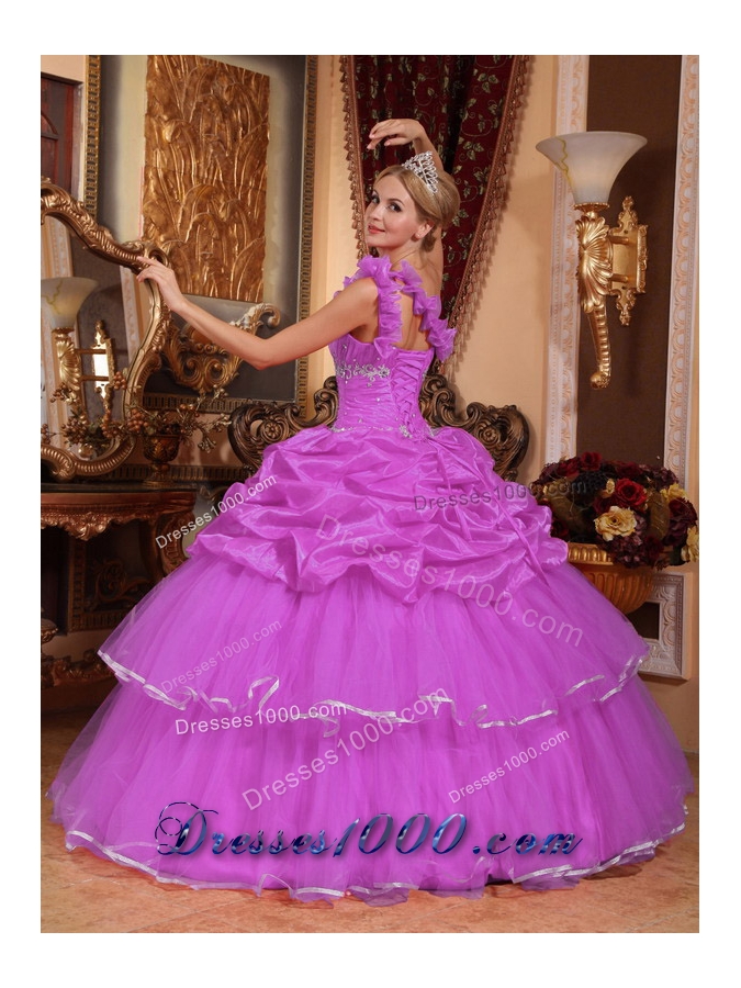 One Shoulder Organza Quinceanera Dress with Beading and Pick-ups